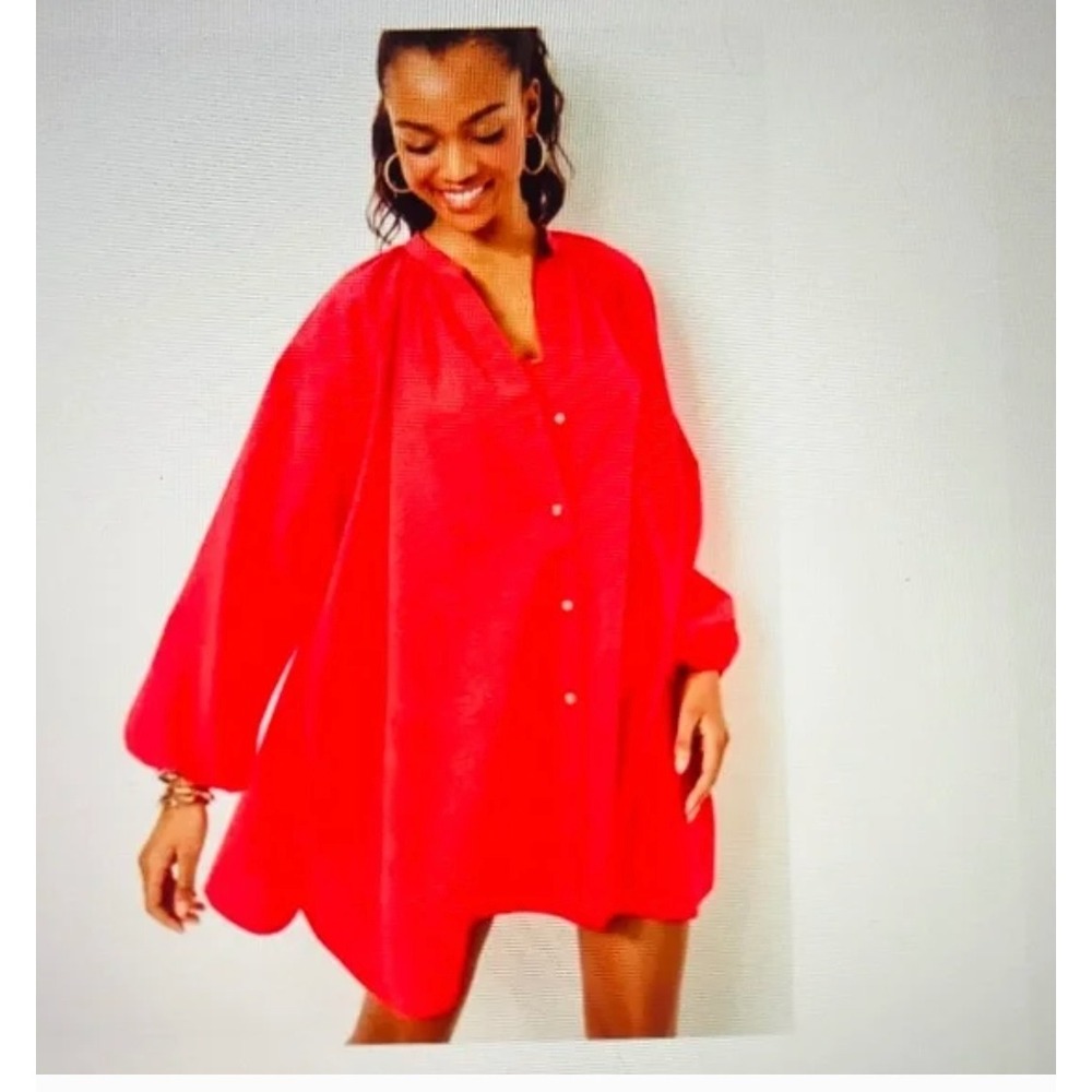 Lilly Pulitzer Women's Size M Andrae Coverup Tunic Top Button Down MIZNER RED
